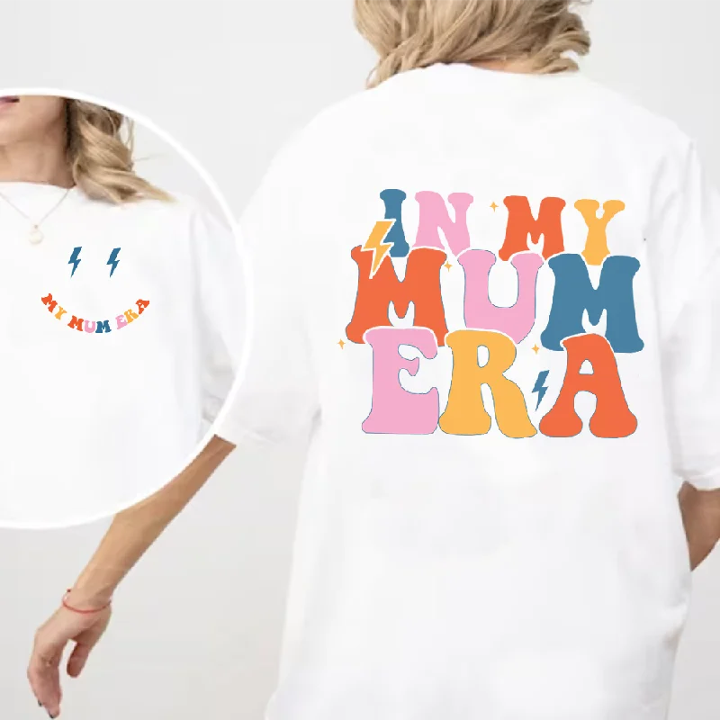 My Mum Era Front & Back Logo T-shirt Mesh Fabric Canvas Fabric Denim Fabric