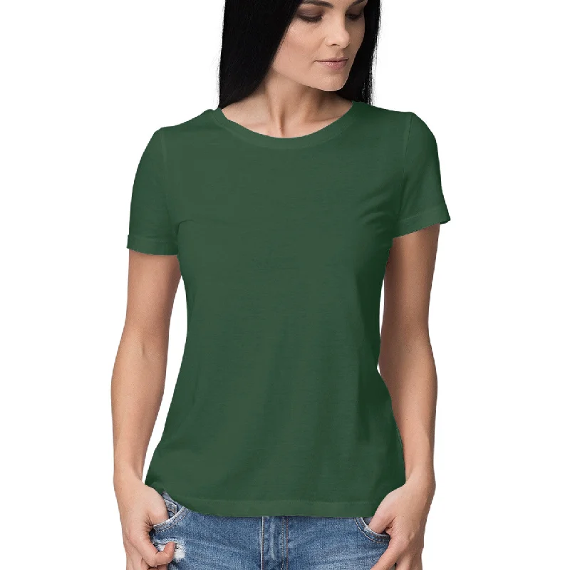 Olive Green - plain women's T-shirt Mesh Blend Leather Blend Suede Blend