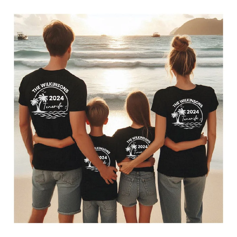 On Our Hols 24- Personalised Back Logo Family Matching T-Shirts- Black Front Pockets Side Pockets Patch Pockets