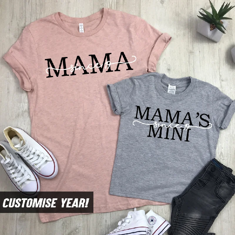 Personalised Mama & Mini Dual Script Matching T-Shirts (MRK X) Notch Collar Peter Pan Collar Cowl Neck