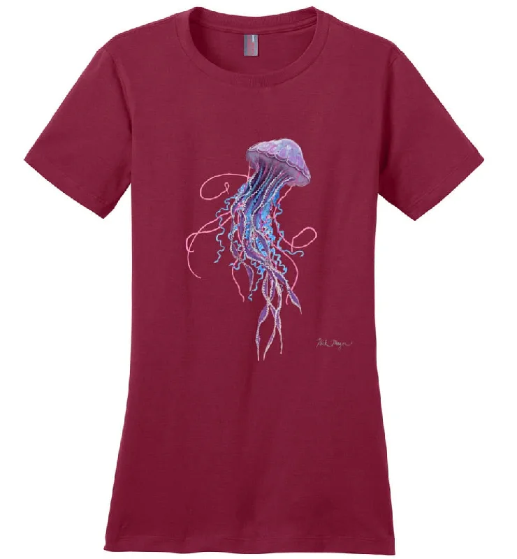 Purple Jellyfish Women's Tee Ribbed T-Shirt High Neck Heavyweight