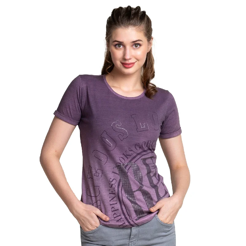 Round Neck  Half Sleeves Ladies Cotton T-shirt Modern Contemporary Chic