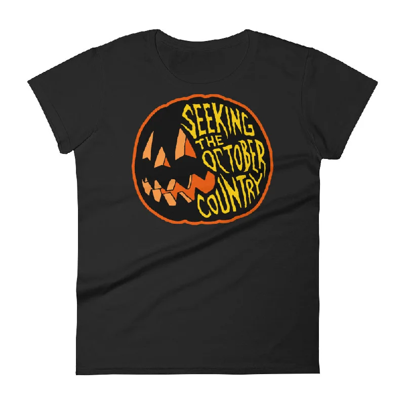 Seeking the October Country Pumpkin Women's short sleeve t-shirt Mesh Blend Leather Blend Suede Blend