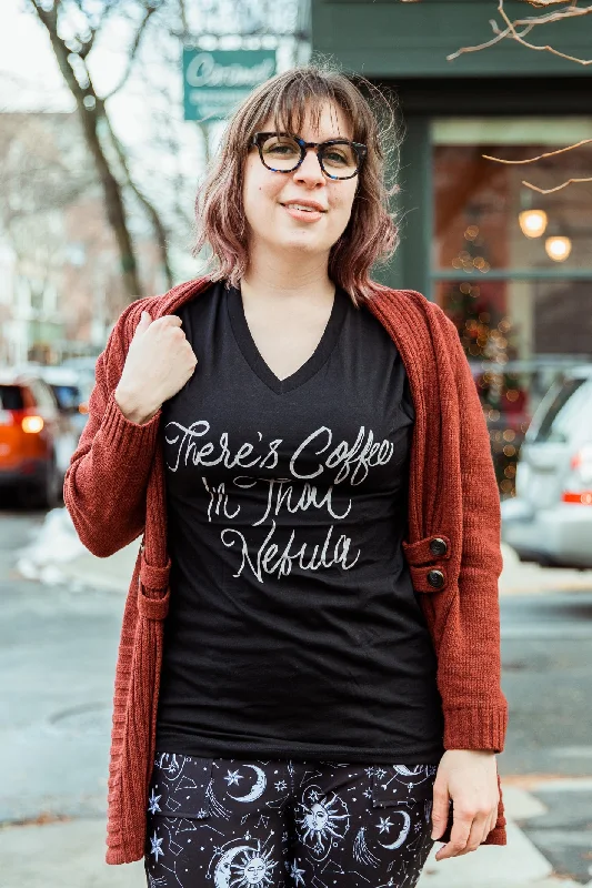 There's Coffee in that Nebula Unisex V-Neck T-Shirt Oversized T-Shirt Spandex breathable