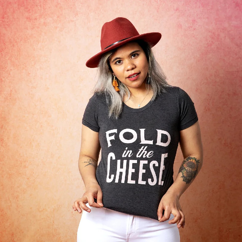 FOLD IN THE CHEESE Women/Junior Fitted T-Shirt Sequined Glittery Shiny