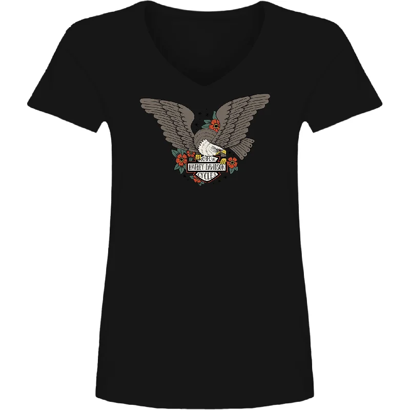 Women's Flash Eagle V-Neck Tee Graphic Embroidered Appliqued