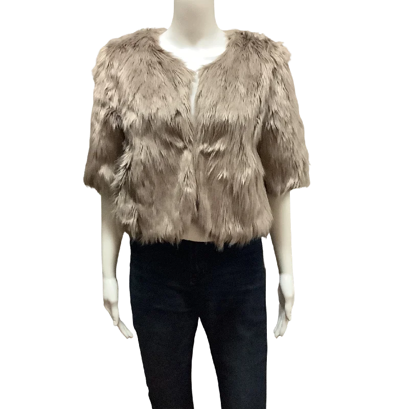 BCBG Maxamara Women's Jacket Tan Faux Fur Size: M Knit Fabric Woven Fabric Fleece Fabric