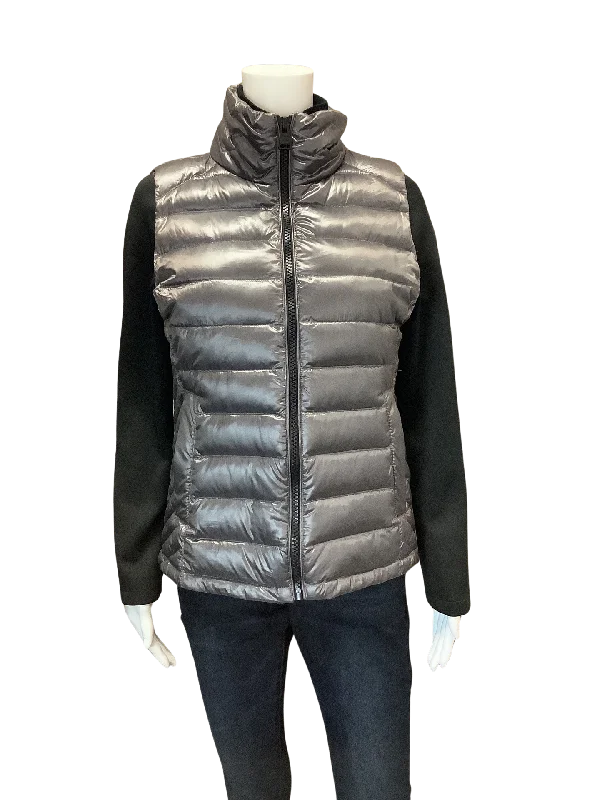 Calvin Klien Women's Jacket Silver Puffer Size: M Chenille Jacket Brocade Jacket Lace Jacket