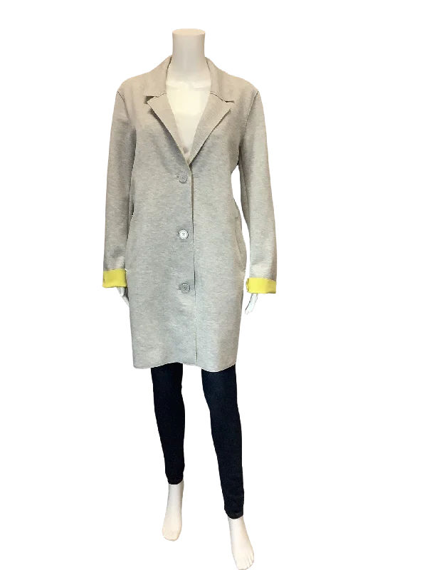 Carolina Belle Womens Jacket Midi Button Up Grey Size: XL Denim Fabric Leather Fabric Suede Fabric