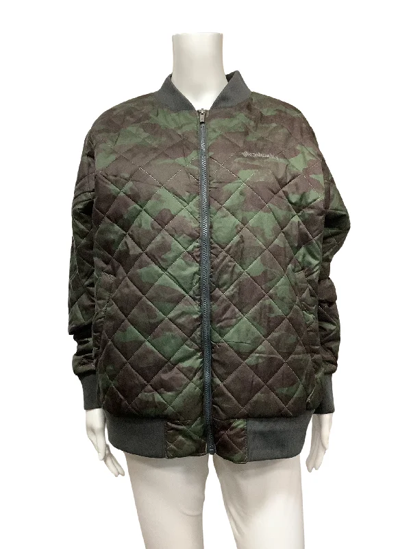 Columbia Women's Jacket Camo Quilted Thermal Coil Size: XL One-Shoulder Jacket Off-the-Shoulder Jacket Asymmetrical Jacket