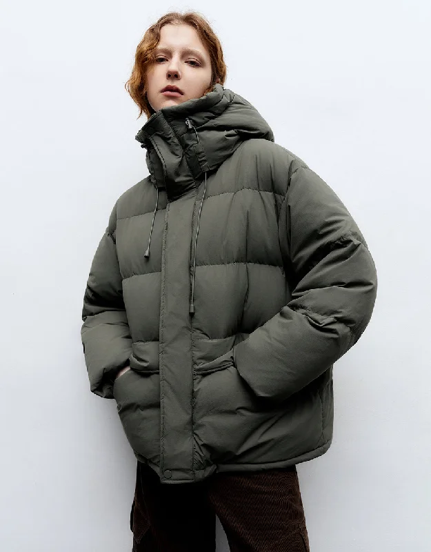 Hooded A-Line Puffer Jacket One-Shoulder Jacket Off-the-Shoulder Jacket Asymmetrical Jacket