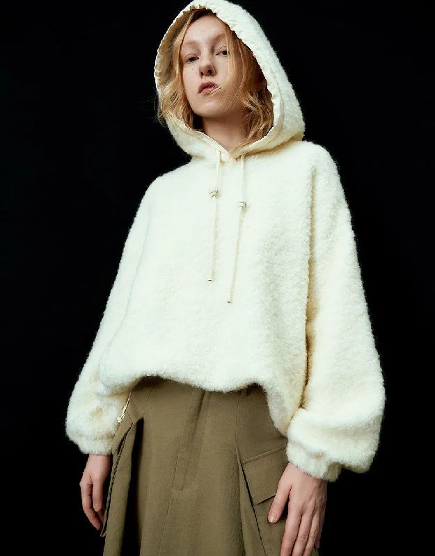 Hooded Furry Knitted Jacket Tailored Jacket Straight Jacket A-Line Jacket