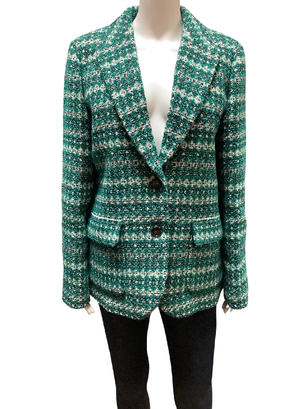 J. Crew Green Tweed Boyfriend Jacket Size: 14 Herringbone Jacket Checkered Jacket Solid Jacket