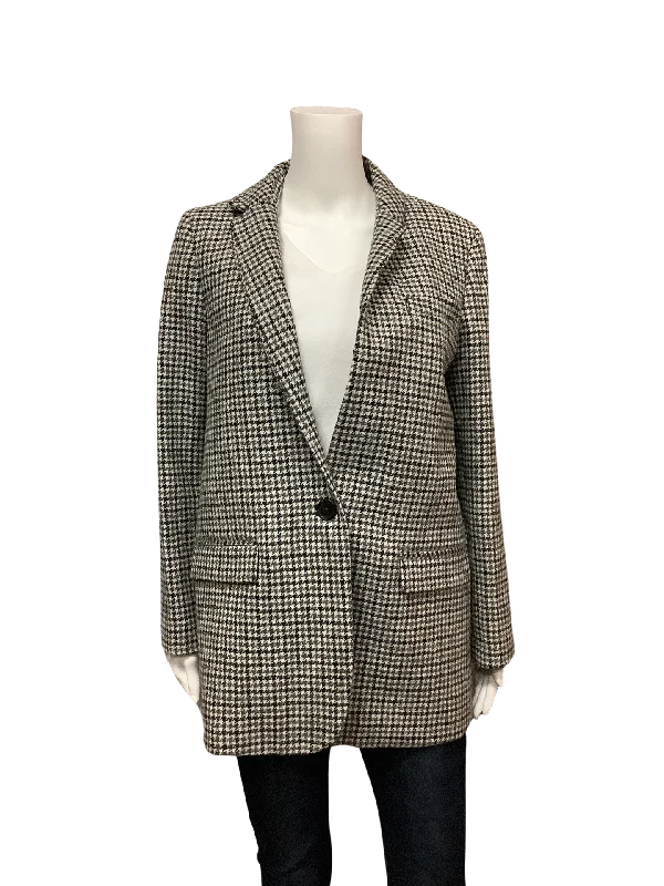 J Crew Women's Jacket Houndstooth Wool Notched Size: 4 W/Tags Faux Fur Jacket Real Fur Jacket Shearling Jacket