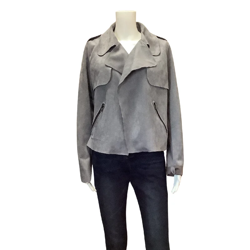 Kut Women's Jacket Grey Faux Suede Size: L Front Pockets Side Pockets Patch Pockets