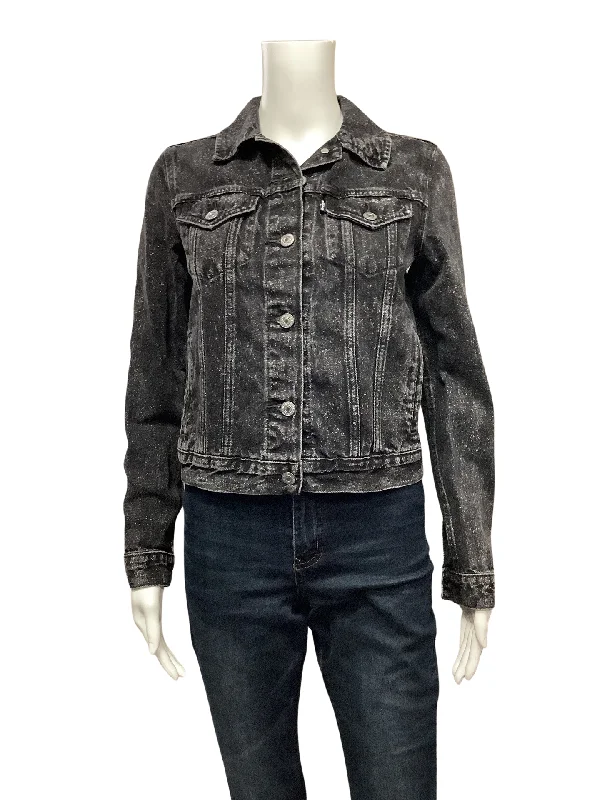 Levi Strauss Women's Jean Jacket Grey Black Stone Wash Size: S Fitted Jacket Loose Jacket Oversized Jacket