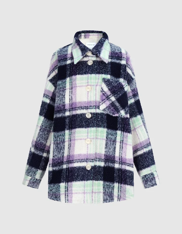 Plaid Straight Jacket One-Shoulder Jacket Off-the-Shoulder Jacket Asymmetrical Jacket