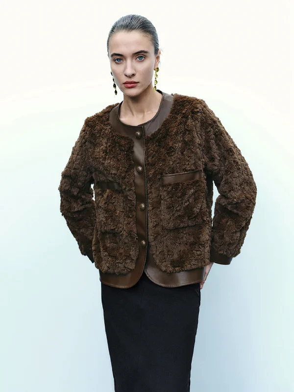 Furry Crew Neck Straight Jacket Rayon Jacket Velvet Jacket Corduroy Jacket