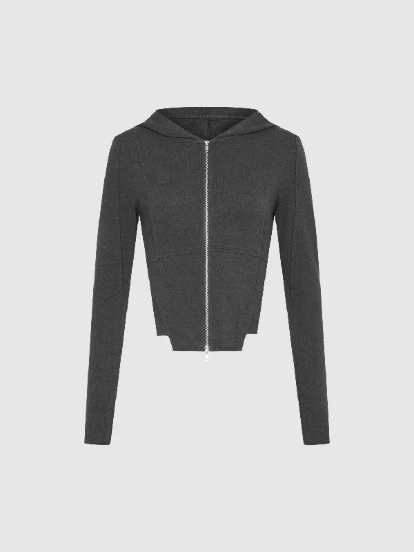 Zipper Front Hooded Skinny Jacket Collared Jacket Crew Neck Jacket Turtle Neck Jacket