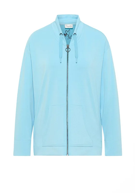 Barbara Lebek Drawstring High Neck Sweat Jacket, Blue Front Pockets Side Pockets Patch Pockets