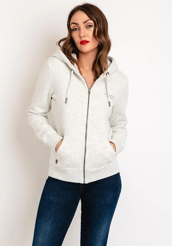 Superdry Womens Essential Logo Zip Hoodie Jacket, Glacier Grey Marl Bomber Jacket Anorak Windbreaker