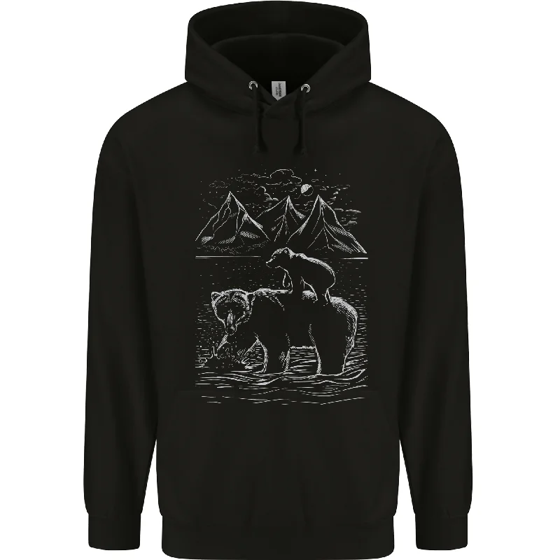 A Bear and It's Cub Mens 80% Cotton Hoodie Hoodie with Snap Buttons Easy Quick