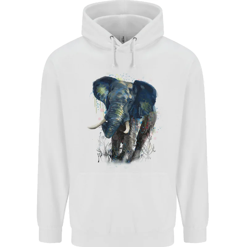 A Big Elephant Watercolour Mens 80% Cotton Hoodie Hoodie with Double Zipper Versatile Adjustable