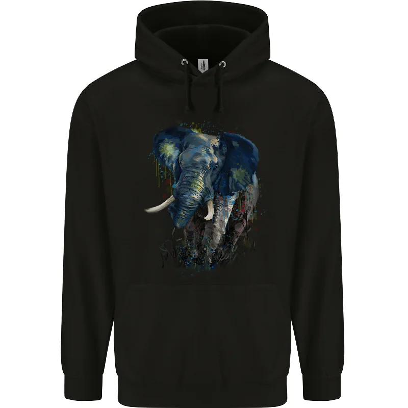 A Big Elephant Watercolour Mens 80% Cotton Hoodie Hoodie with Button Placket Classic Preppy