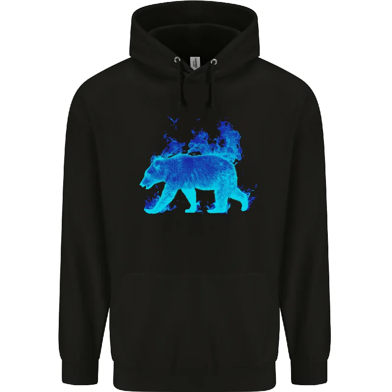 A Blue Flame Grizzly Bear Mens 80% Cotton Hoodie Hoodie with Hem Lace Feminine Delicate