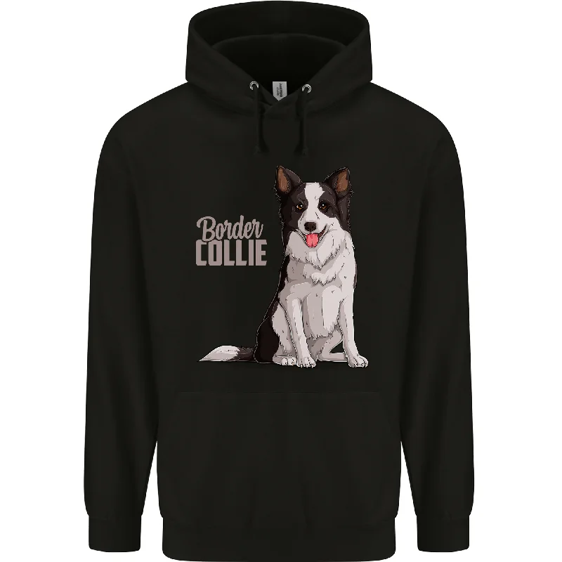 A Border Collie Dog Illustration Mens 80% Cotton Hoodie Hoodie with Bell Sleeves Flared Feminine