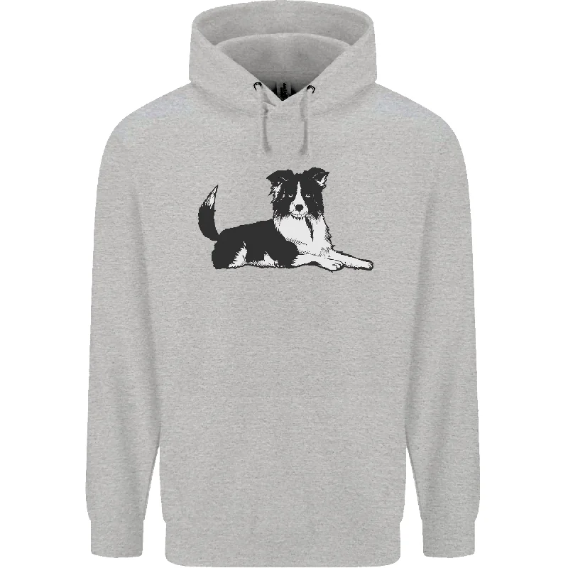 A Border Collie Dog Lying Down Mens 80% Cotton Hoodie Hoodie with Drawstring Waist Adjustable Fitted