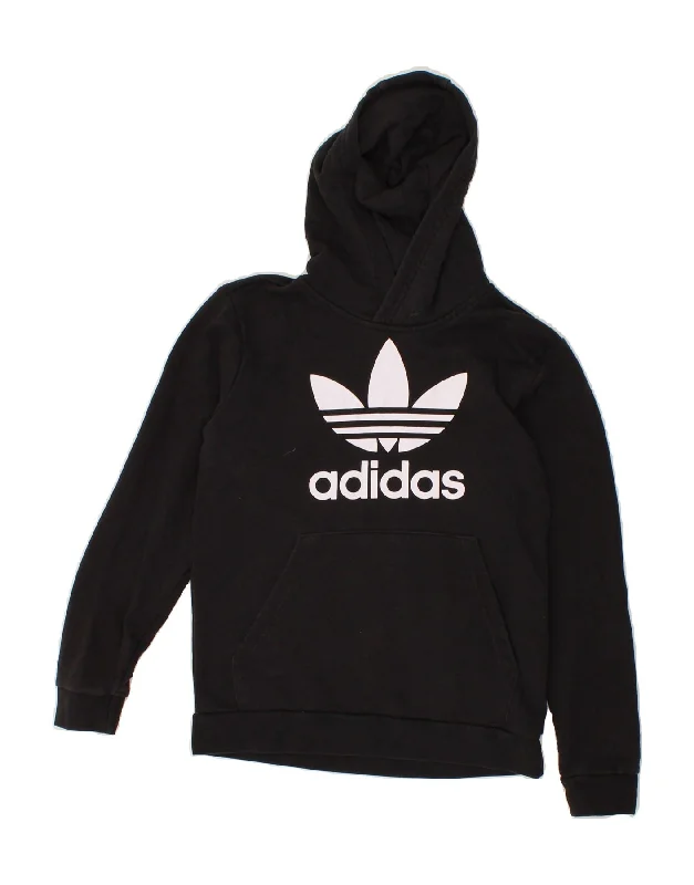 ADIDAS Boys Graphic Hoodie Jumper 10-11 Years Black Cotton Hoodie with Gradient Ombre Colorful