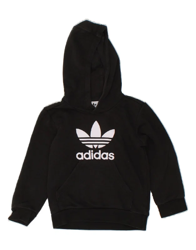 ADIDAS Boys Graphic Hoodie Jumper 4-5 Years Black Cotton Hooded Sweatshirt Casual Wear Street Style