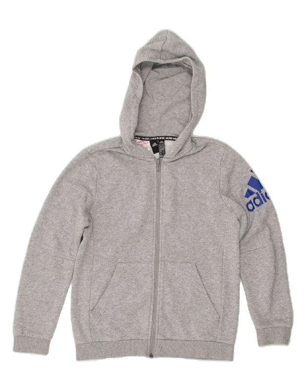 ADIDAS Boys Graphic Zip Hoodie Sweater 11-12 Years Grey Hoodie with Hem Detail Decorative Unique