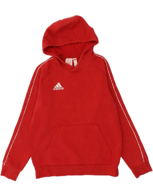 ADIDAS Boys Hoodie Jumper 13-14 Years  Red Cotton Hoodie with Embroidery Detailed Premium