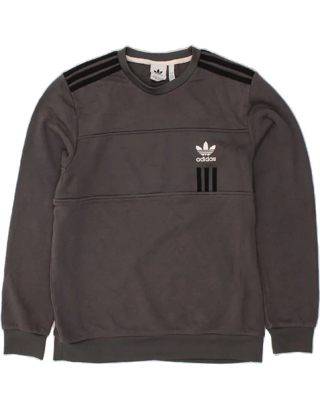 ADIDAS Mens Sweatshirt Jumper Large Grey Cotton Hoodie with Sequins Glamorous Eye-catching