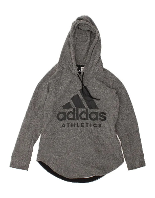 ADIDAS Womens Graphic Hoodie Jumper UK 16/18 Large Grey Cotton Hoodie with Emblem Brand Identity