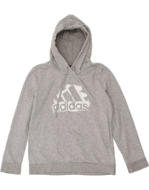 ADIDAS Womens Graphic Hoodie Jumper UK 16/18 Large Grey Flecked Cotton Hoodie with Half-Zip Sporty Casual