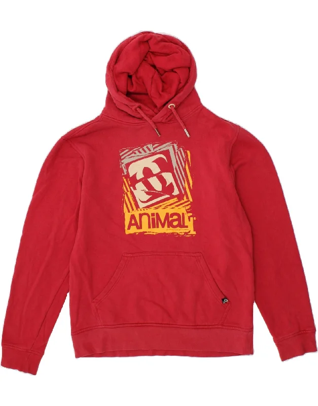 ANIMAL Mens Graphic Hoodie Jumper Medium Red Cotton Hoodie with Front Slit Layering Stylish