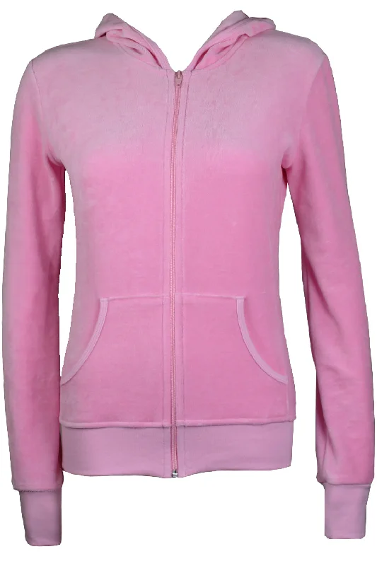 Baby Pink Velour Zip Hoodie Hoodie Jacket Zipper Layering