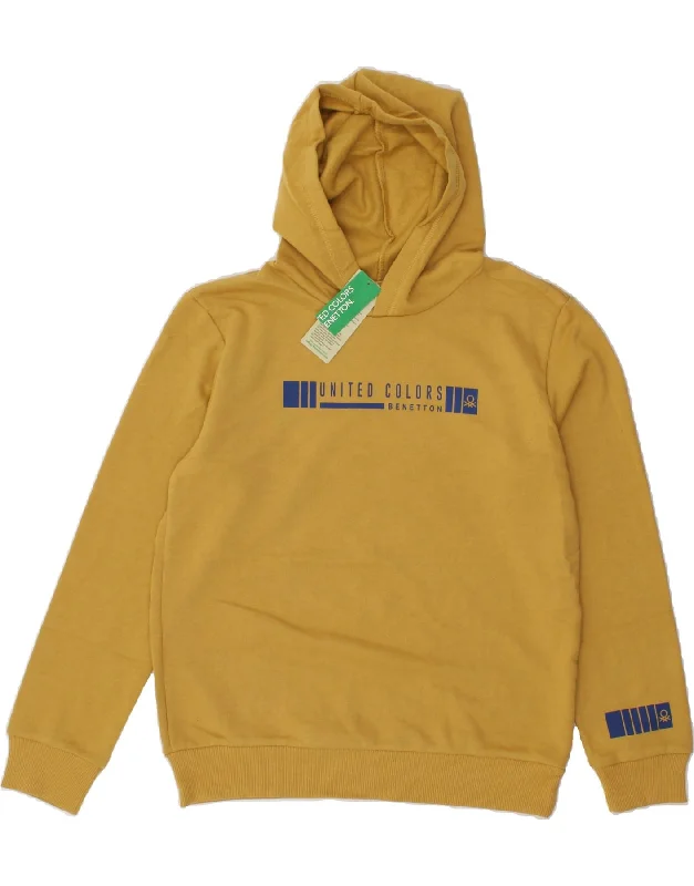 BENETTON Boys Graphic Hoodie Jumper 13-14 Years 3XL Beige Cotton Hoodie with Relaxed Fit Easy Casual