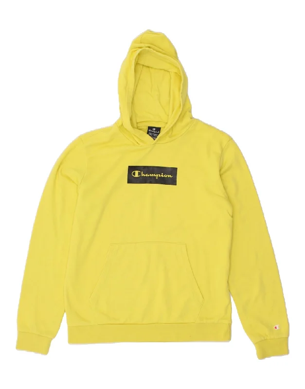 CHAMPION Boys Graphic Hoodie Jumper 15-16 Years 2XL Yellow Graphic Hoodie Design Print