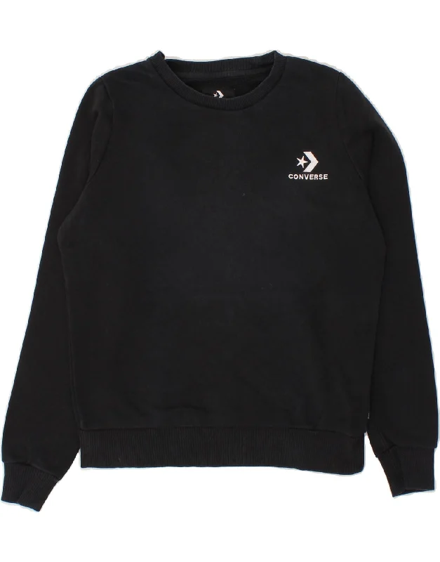 CONVERSE Womens Sweatshirt Jumper UK 10 Small Black Cotton Hoodie with Logo Branding Identity