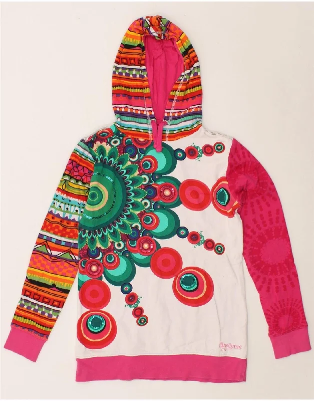 DESIGUAL Girls Graphic Hoodie Jumper 13-14 Years Multicoloured Cotton Hoodie with Elastic Waist Stretchable Comfortable