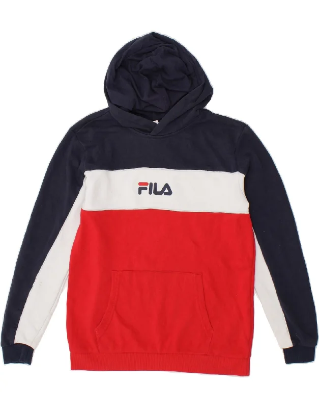 FILA Boys Graphic Hoodie Jumper 13-14 Years Multicoloured Colourblock Hoodie with Button Placket Classic Preppy