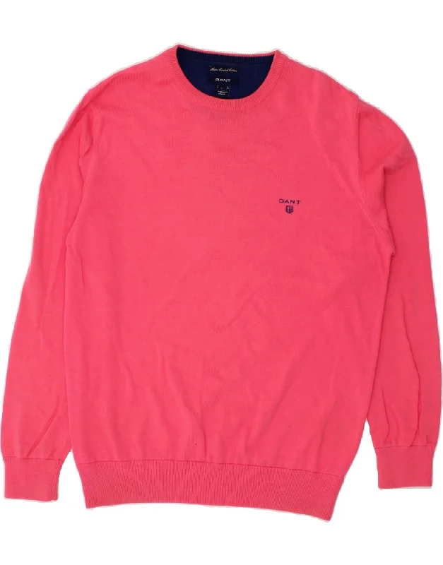 GANT Mens Sweatshirt Jumper Large Pink Cotton Hoodie with V-Neck Classic Versatile