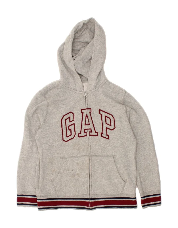 GAP Boys Graphic Zip Hoodie Sweater 9-10 Years Large Grey Cotton Hoodie with Cuffed Sleeves Snug Secure