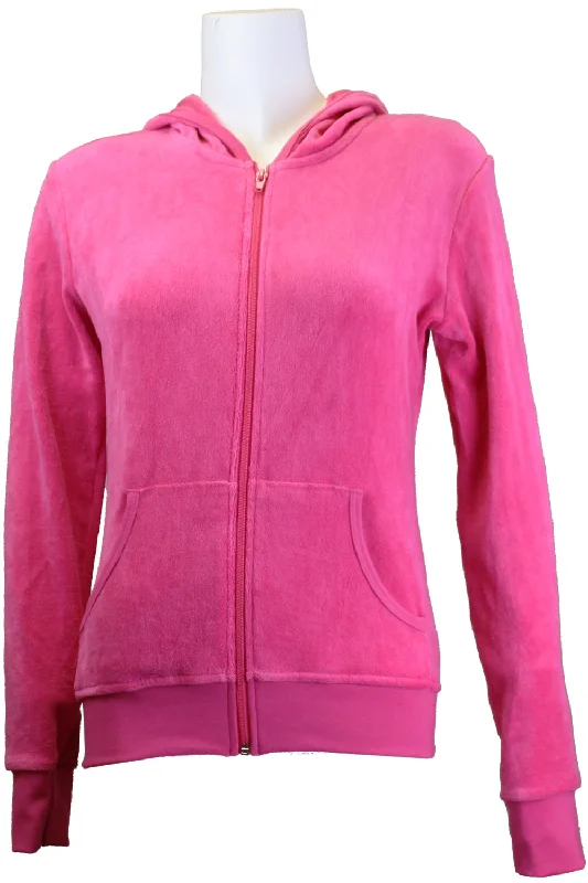 Hot Pink Velour Zip Hoodie Hoodie Crop Top Short Trendy