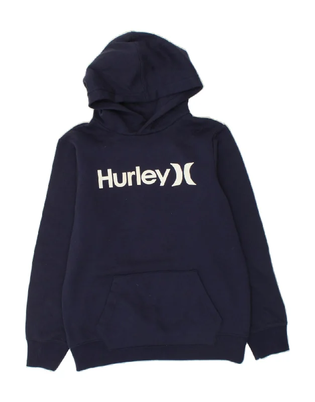 HURLEY Boys Graphic Hoodie Jumper 15-16 Years XL  Navy Blue Cotton Hoodie with Half-Zip Sporty Casual