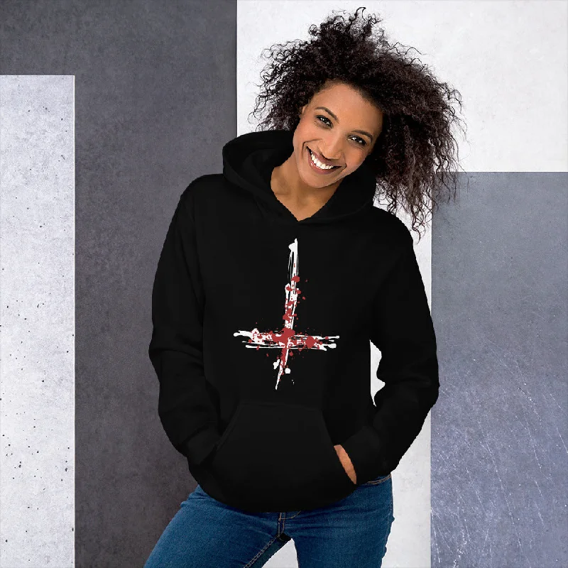 Inverted Cross Blood of Christ Unisex Hoodie Sweatshirt Hoodie with Contrast Stitching Detailed Premium